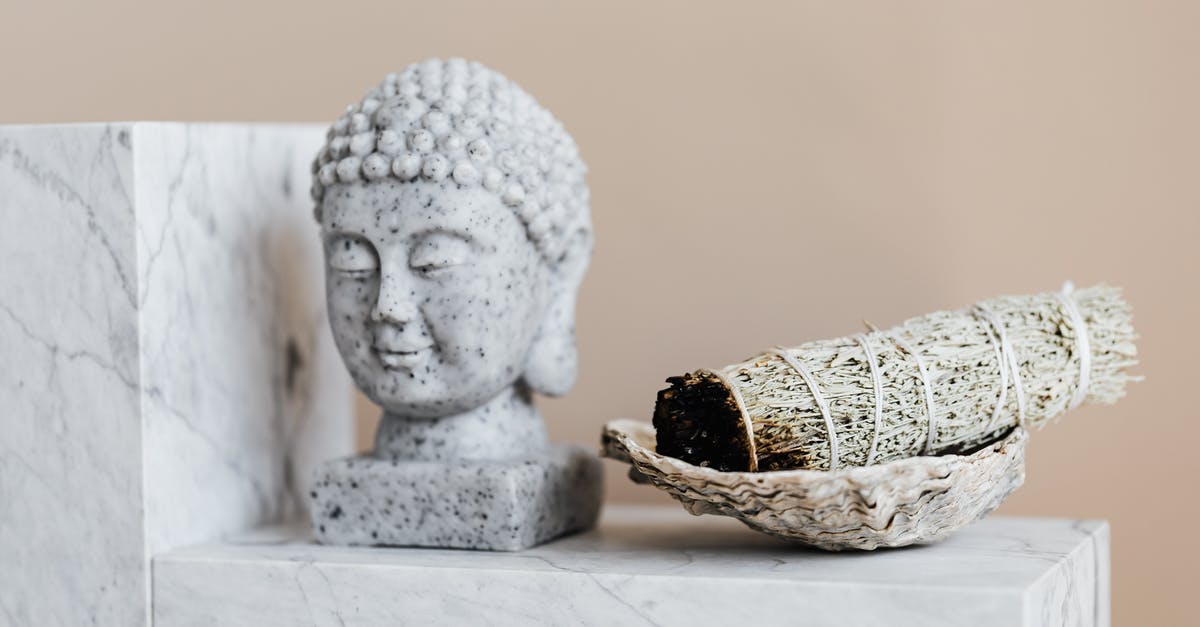 Good thread for tying meat - Bust of Buddha and dry sage bundle on marble surface