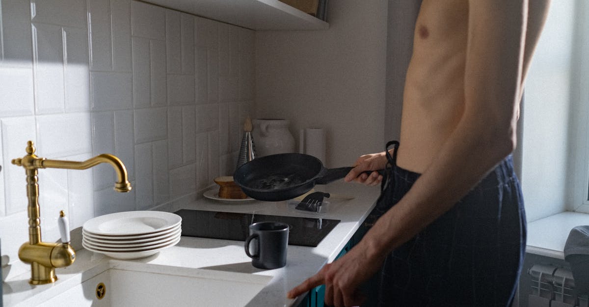 Greasing a pan with butter vs. with shortening - Topless Man Standing in Front of Sink