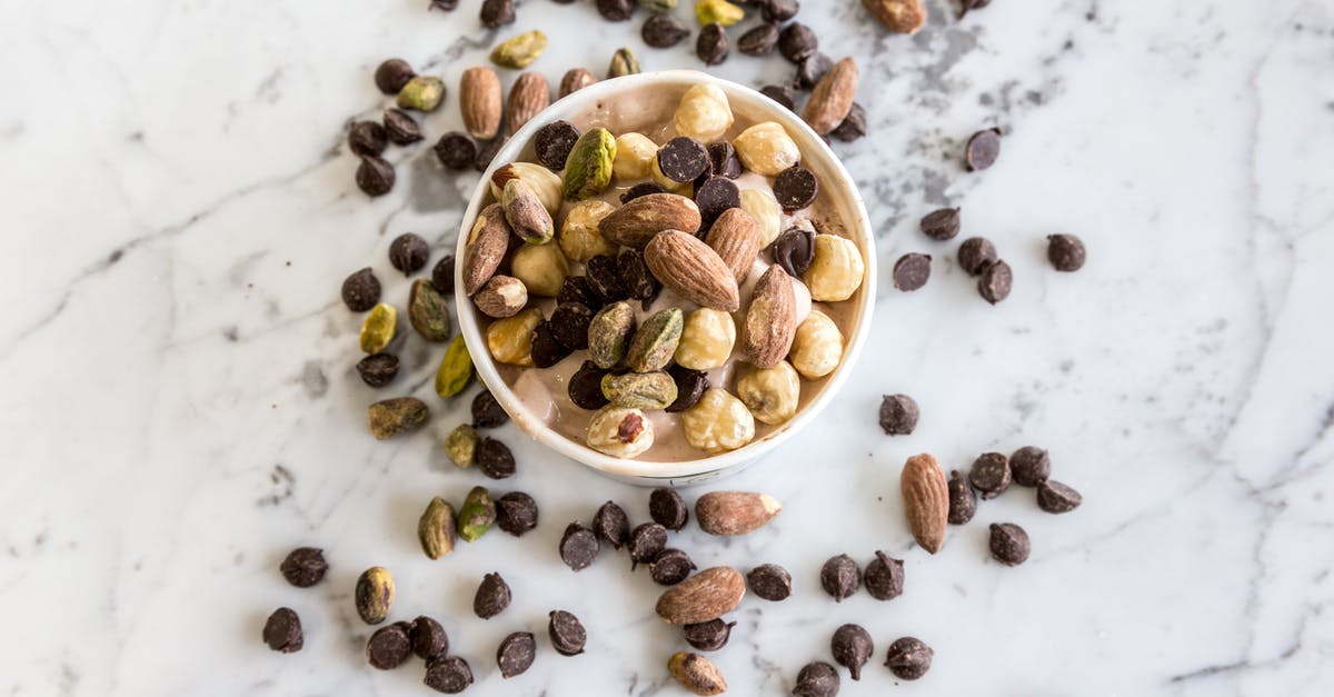 Gritty Chocolate Ice Cream Texture - Nuts in Round White Bowl