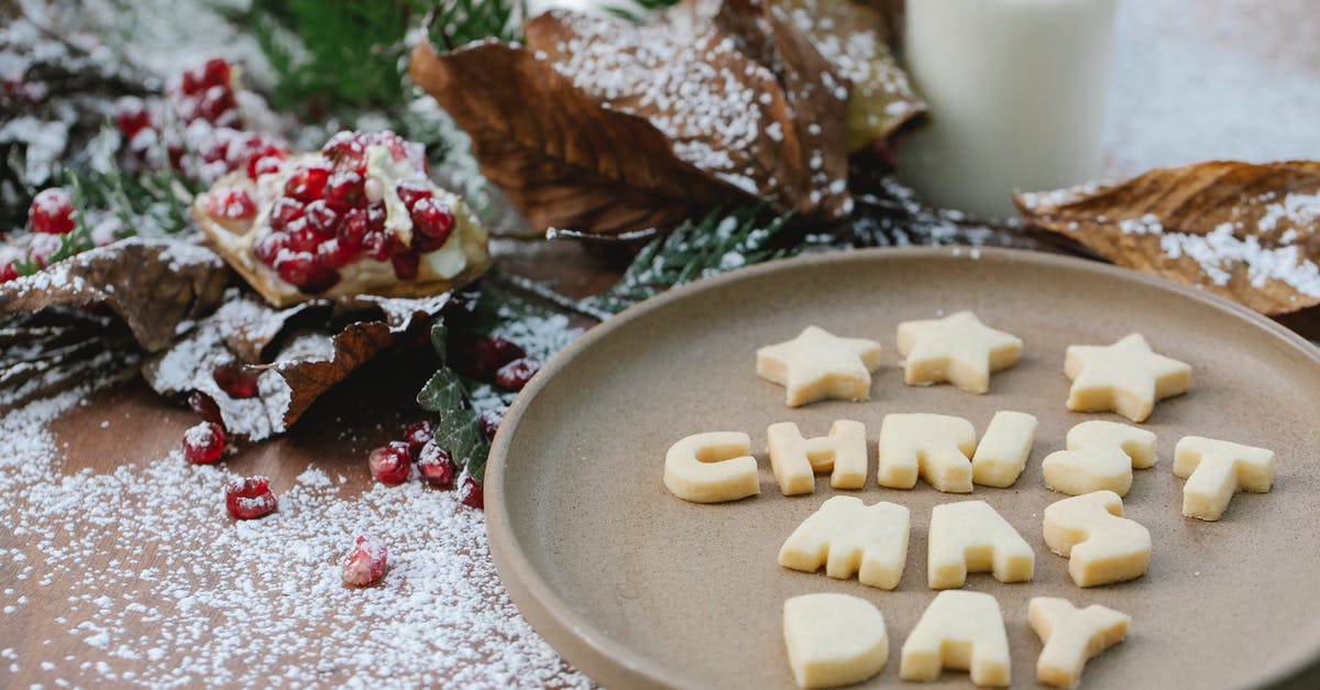 Harissa powder to paste - Sugar paste title with stars on ceramic plate near pomegranate seeds and fir tree sprigs during New Year holiday