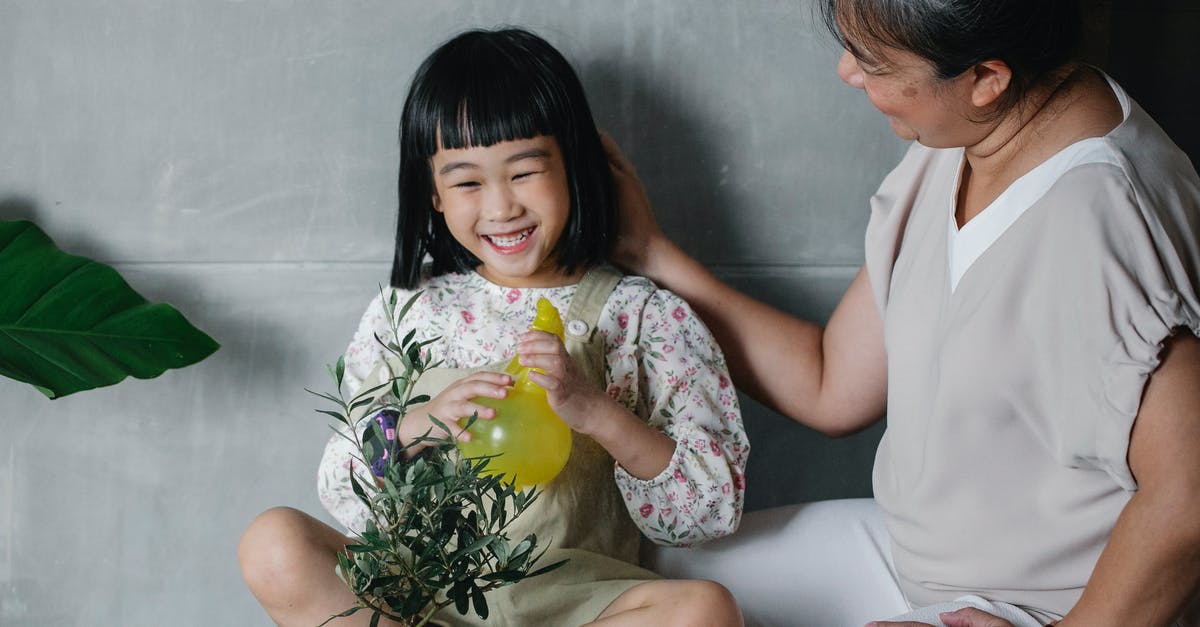 Help with the temp on my crock pot - Laughing girl with grandmother taking care of plant