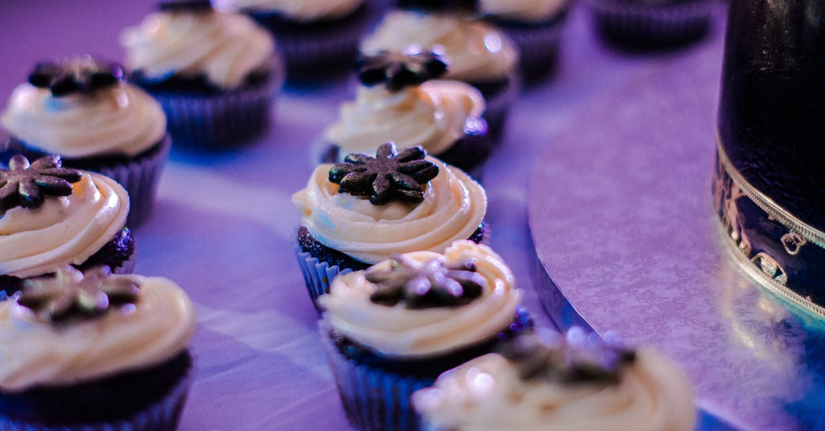 Homemade double/heavy cream separates after setting in the fridge - Chocolate muffins with cream served on festive table