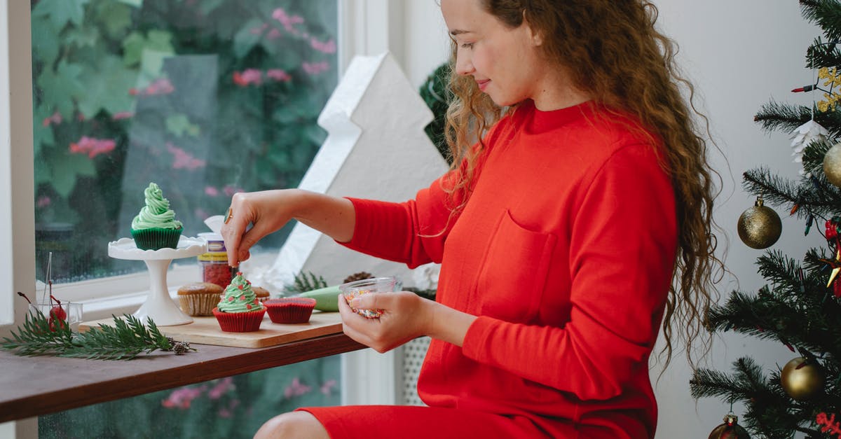 Homemade Dressing [duplicate] - Satisfied woman decorating Christmas cupcake in cafe