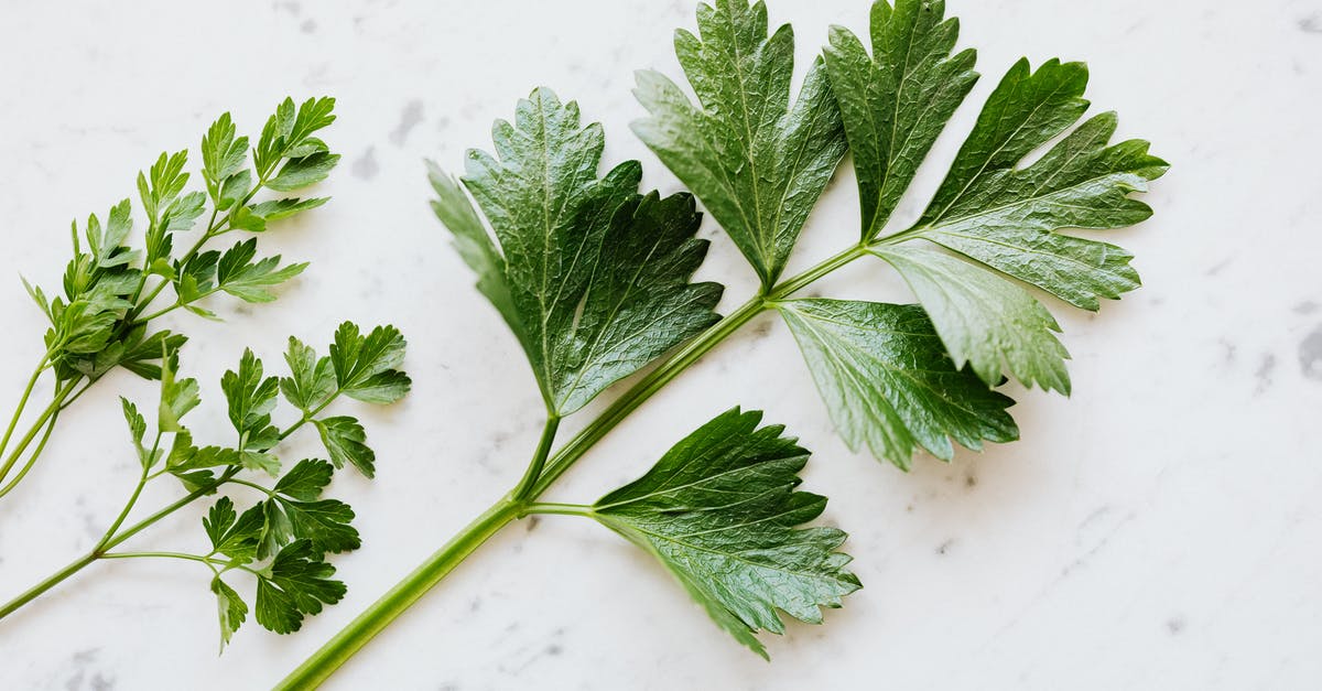 How can I adjust my recipe for étouffée to prevent the addition of okra to it from making the dish too gummy? - Top view of natural green composition with parsley branches placed on white table with grey dots ingredient preparing for cooking