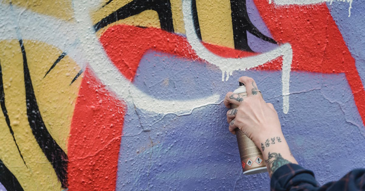 How can I create a raw-vegan puddings? - Hand of crop anonymous tattooed person spraying white paint from can on colorful wall while standing on street of city