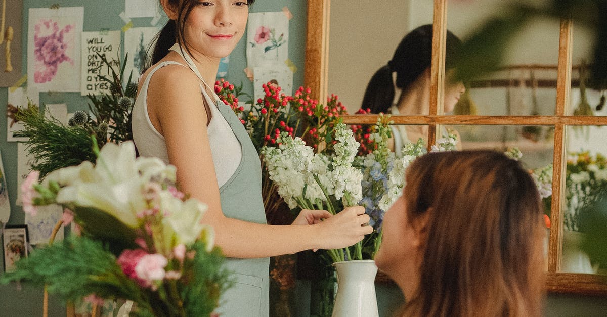 How can I make omelettes look better? - Side view glad young female florists wearing aprons arranging delicate flowers and looking at each other contentedly while working together in light floral store