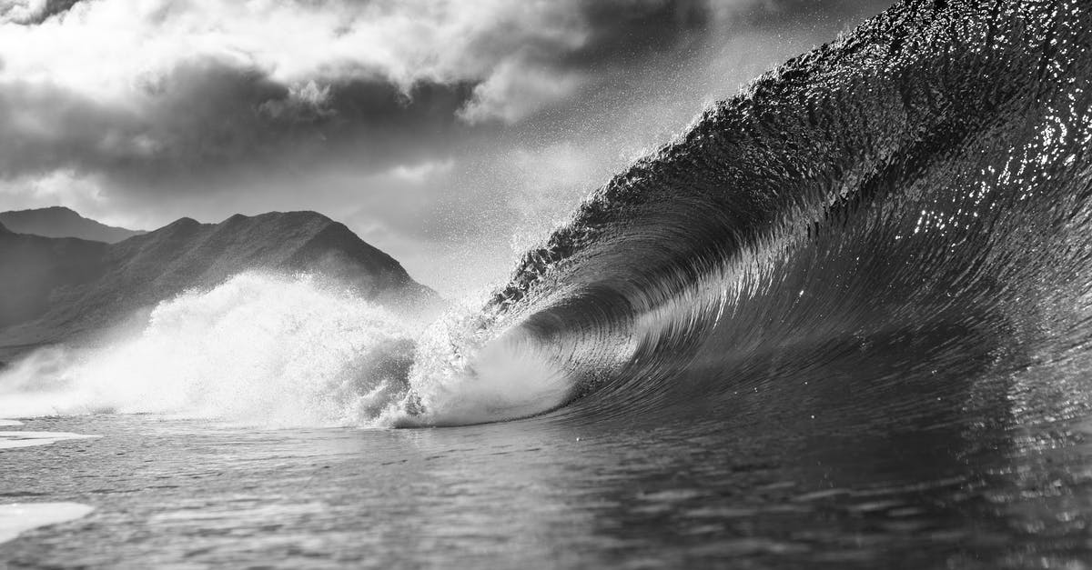 How clean should the outside of pots and pans be scrubbed? - Black and white of foamy wave falling into ocean with splashes against cloudy sky in summer day in nature outside