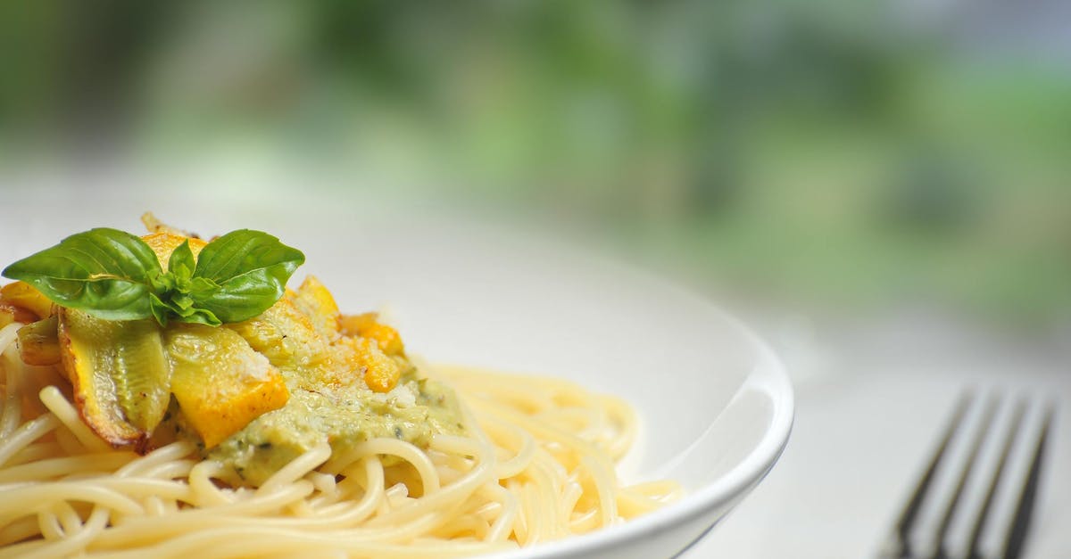 How is basil prepared for pesto most efficiently? - Pasta on White Bowl Besides Fork