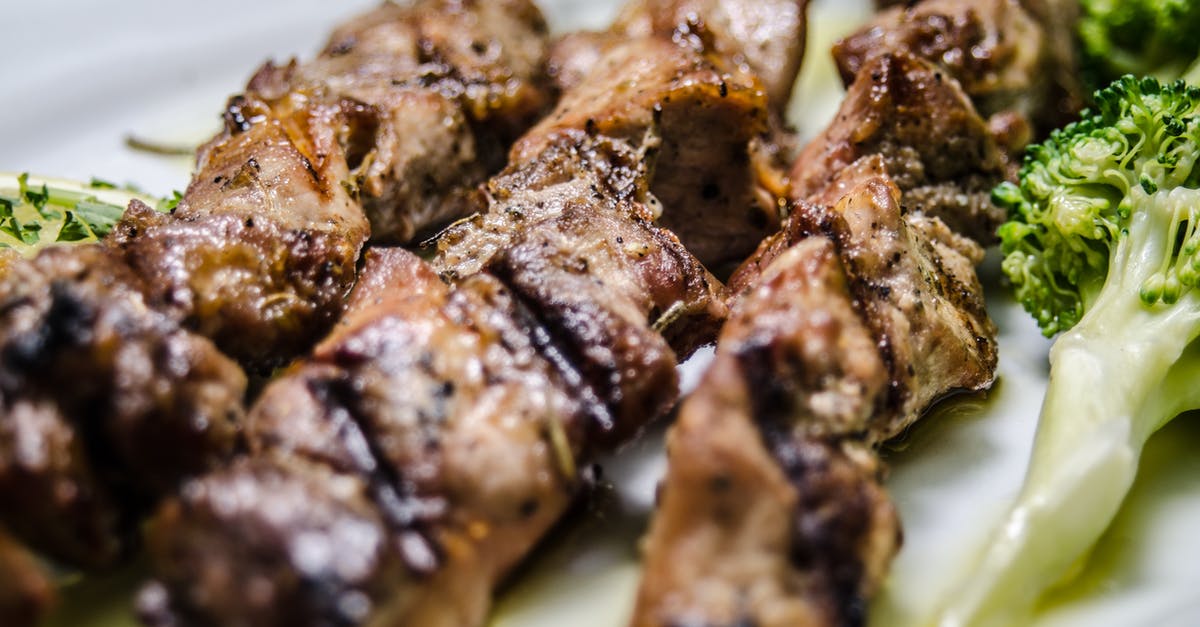 How is the lamb meat made in lamb gyros? - Close-Up Photo of Grilled Skewered Meat