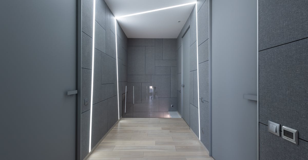 How long should I wait until I put new jars in? - Interior of contemporary hallway of creative space with parquet and gray walls with doors and modern bright illumination on ceiling and walls