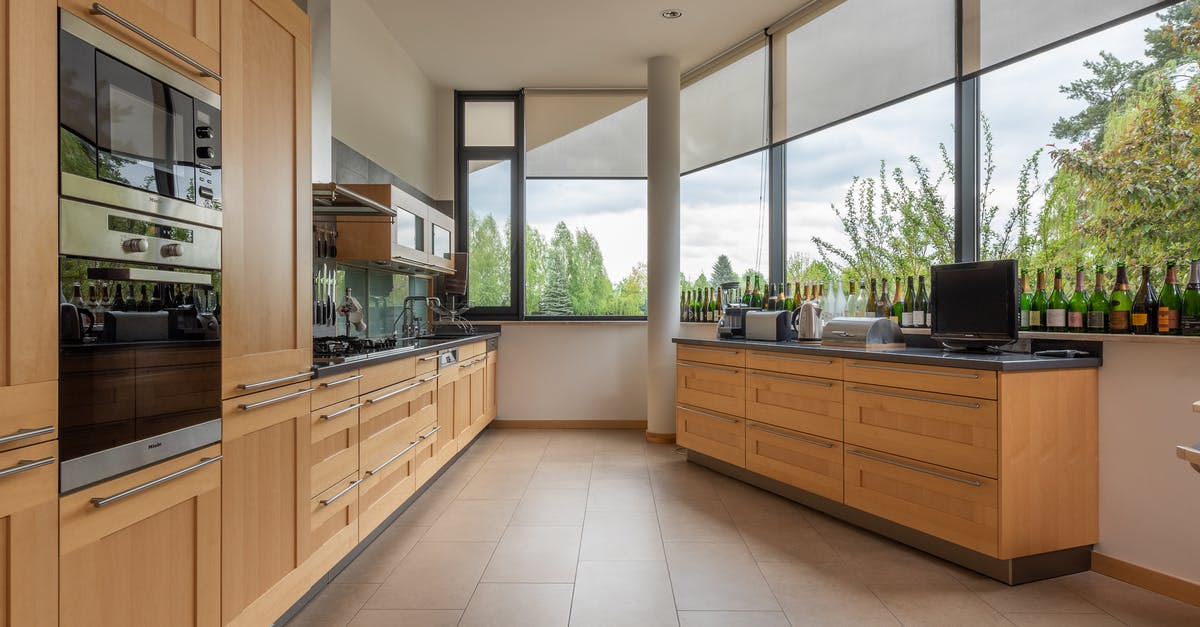 How many minutes in the oven per pound: stuffed turkey - Modern cupboards with contemporary appliances placed near cabinet with kitchenware at big window overlooking green trees in stylish light kitchen