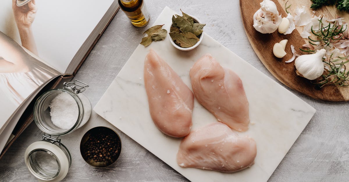 How much Salt to Boil Chicken Breast - Raw Meat on Chopping Board