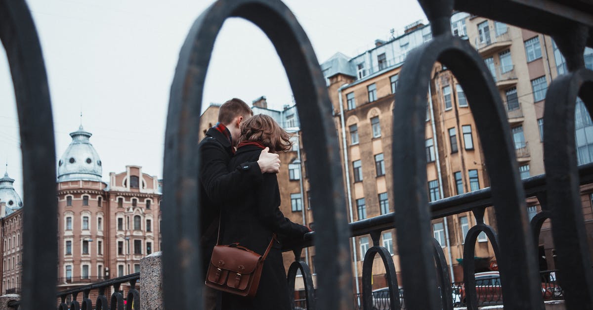 How should I interpret this expiry date? - From below of anonymous female and male in warm clothes standing near railing together and hugging in cold weather