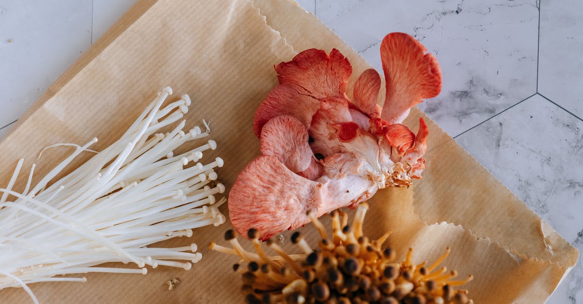 How to clean mushrooms? - Pink oyster nameko and enoki mushrooms on paper bag