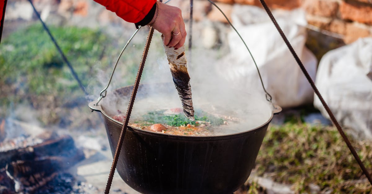 how to clean my enameled cast iron pot I burned soup dry in - Crop unrecognizable person immersing birch firewood into ukha in cauldron with smoke in daylight on blurred background how to clean my enameled cast iron pot I burned soup dry in - Crop unrecognizable person immersing birch firewood into ukha in cauldron with smoke in daylight on blurred background