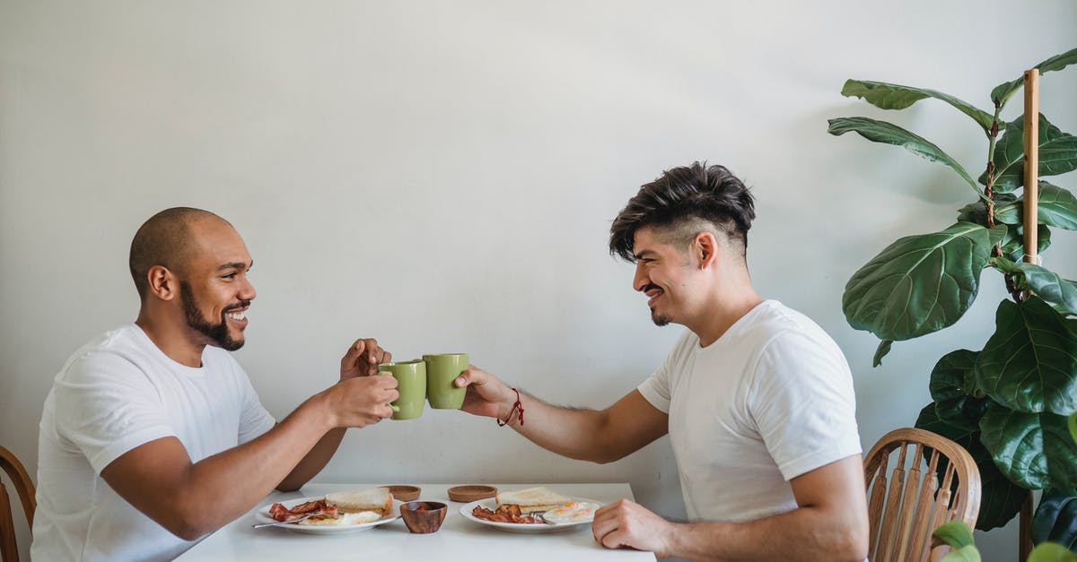 How to do English breakfast at home - Men Making Cheers with Coffee Mugs