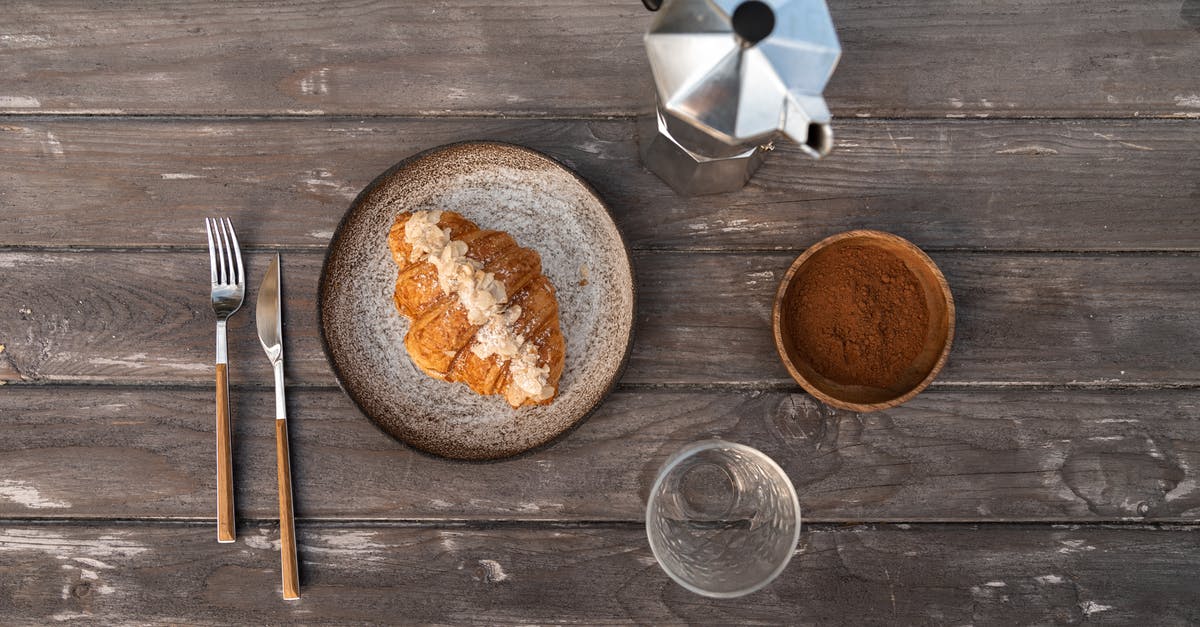 How to make good coffee in a Moka pot? - 
A Croissant on a Plate beside a Moka Pot