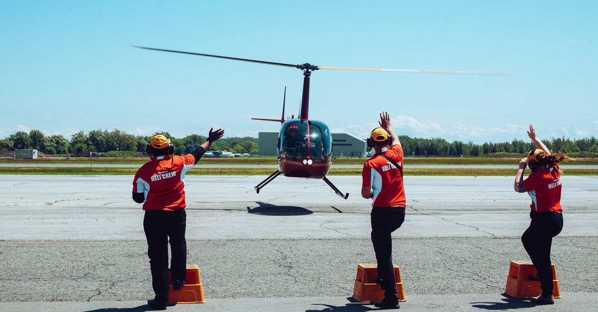 How to raise the setting and melting point of gelatin - Back view of anonymous ground crews in uniforms and headsets meeting passenger helicopter on airfield after flight against cloudless blue sky