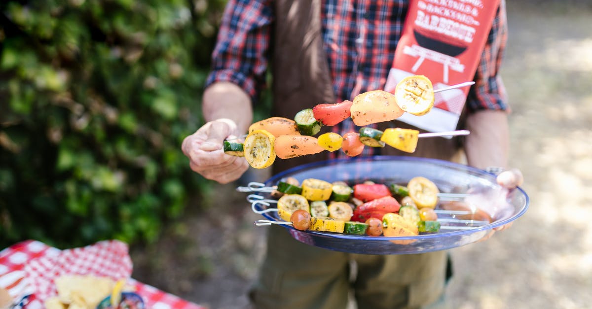 How to safely grill meat/fruit/veggie skewers - Person Holding a Platter of Sliced Fruits and Vegetables on Skewers