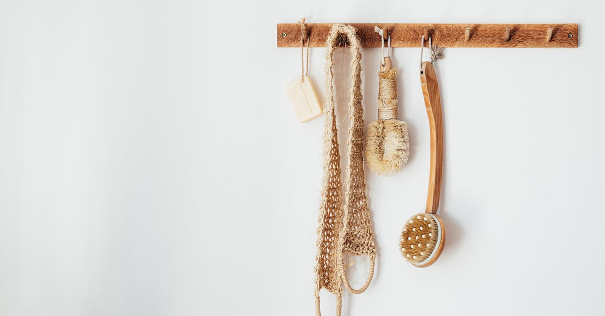 I accidentally used a bathroom sponge on my dishes - Eco friendly sisal brushes back scrubber and soap hanging on wooden hook hanger in bathroom