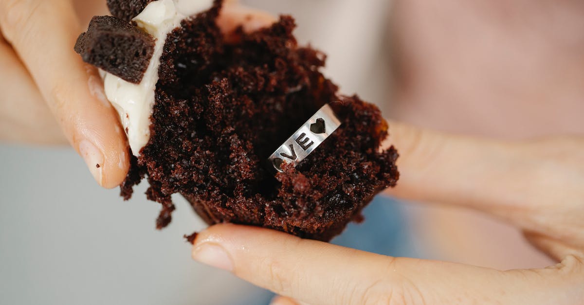 I love food and the public but my body can't handle it anymore [closed] - Faceless female showing Love engraved silver ring in chocolate muffin