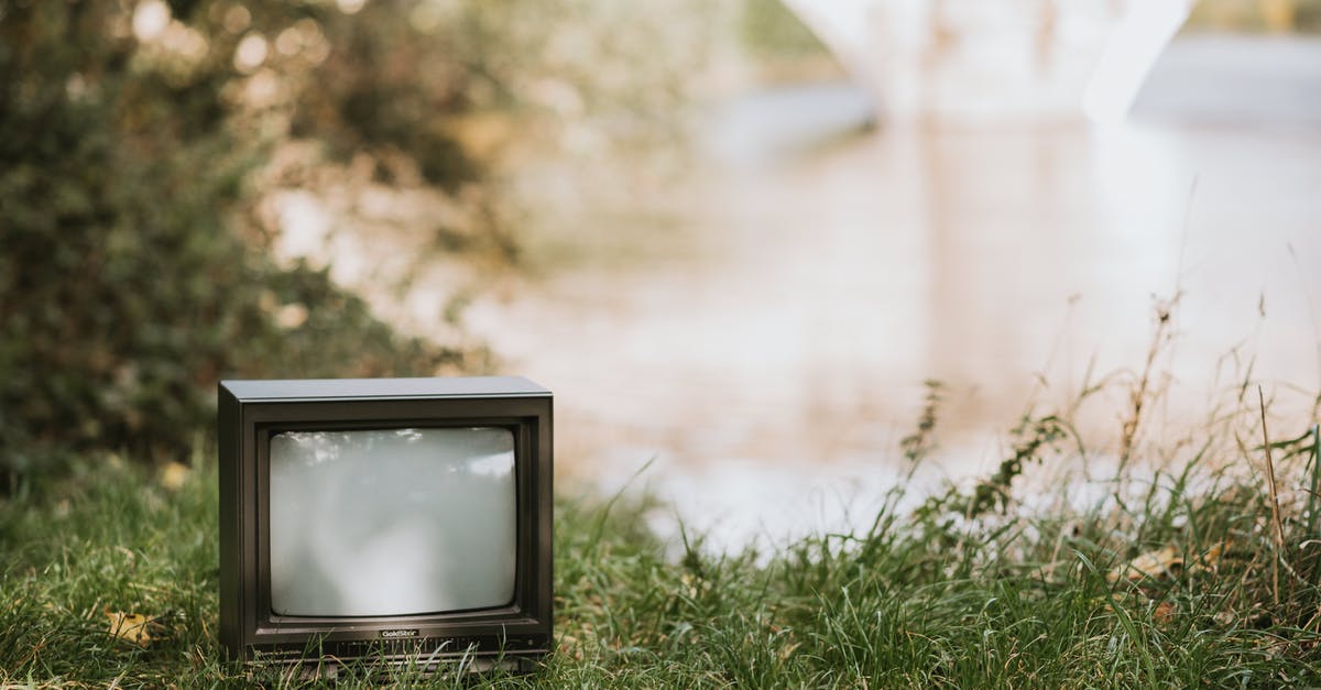 If you use black pepper with water will the taste disapear? - Small retro television placed on lakeside near calm water with green bushes and bridge on blurred background in sunny nature