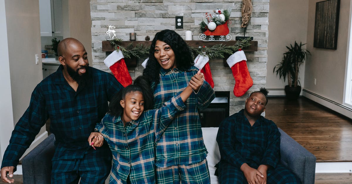 Is butter ever the same after having been melted? - Cheerful African American family in same clothes gathering in cozy living room decorated with Christmas stockings