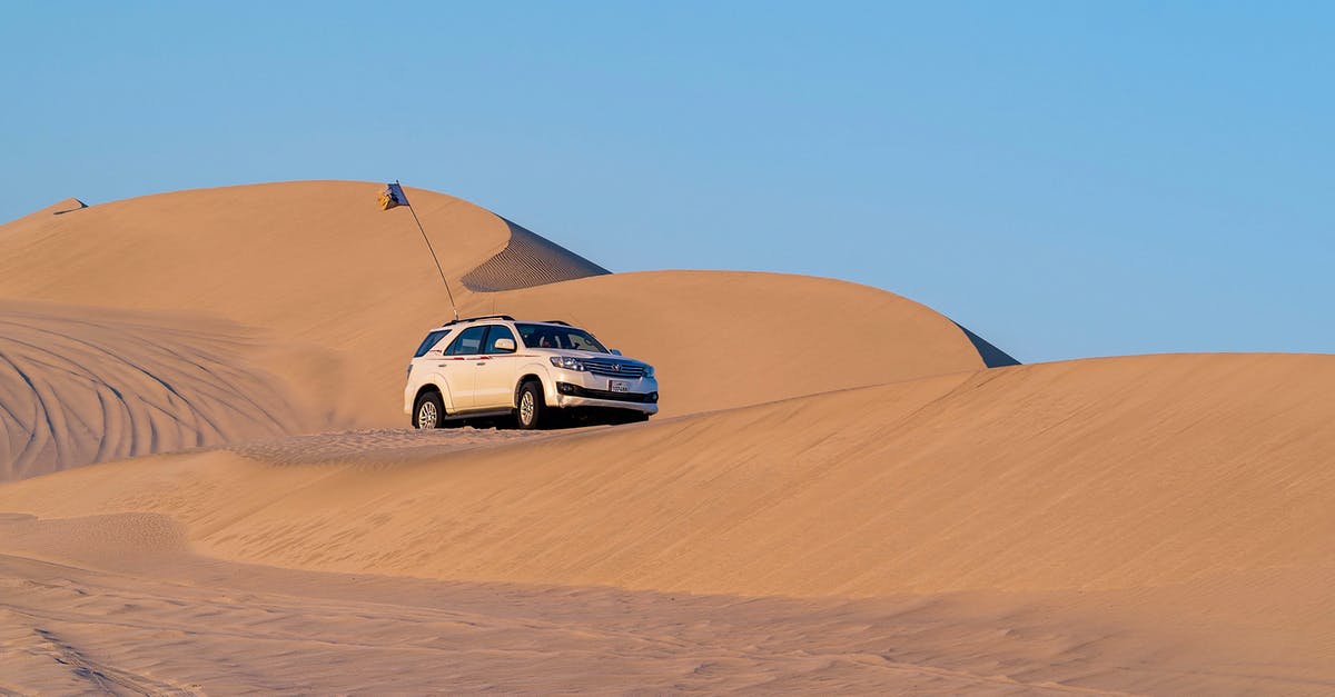 Is there a way to heat a precooked ham in a 425 degree oven? - Low angle of modern off road car with flag on pole driving along sandy dunes against cloudless blue sky in desert