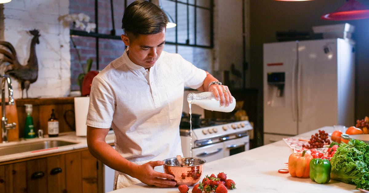 Is there any reason to scald milk? - Woman in White Button Up Shirt Slicing Meat on White Ceramic Plate