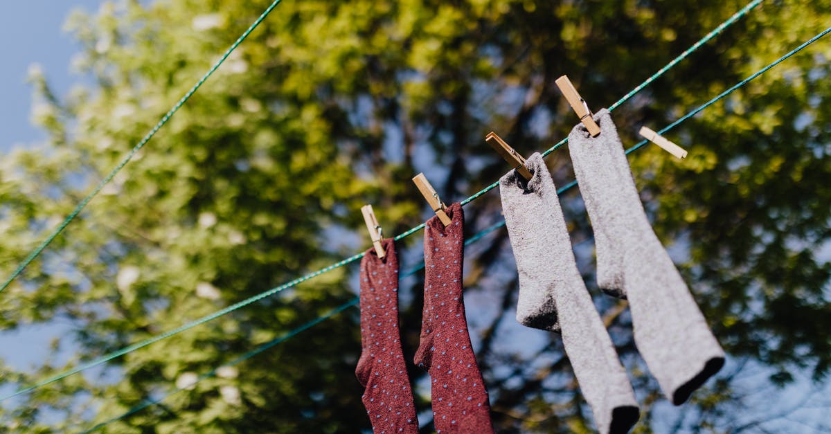 Is there such thing as "active dry sourdough-variety yeast"? - From below of multicolored socks hanging and drying on rope in row with clothespins under green branches of tree in sunny summer day