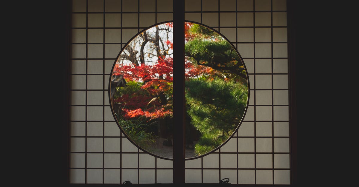 Japanese steak house menu item? - Window in Japanese style with view of trees in autumn