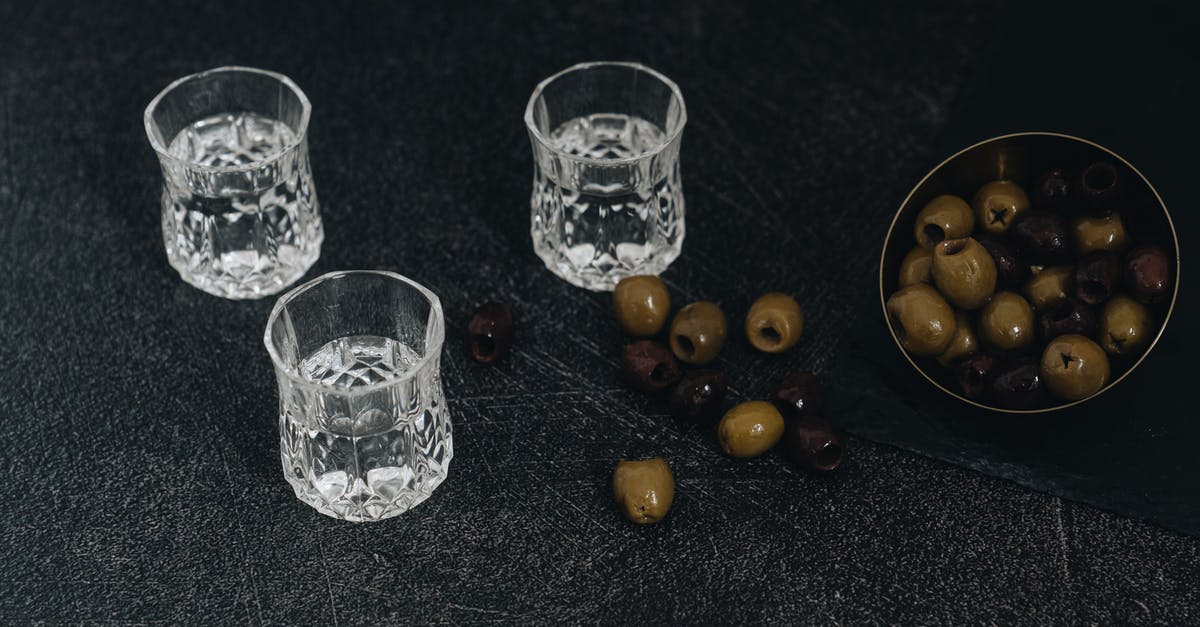 Jello Shots Techniques: Alcohol Concentration - Shots of Vodka and Green Olives on a Table