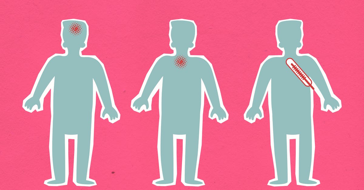 Measuring temperature of diced chicken - Cardboard illustration of human figures with viruses causing aches  and thermometer indicating fever during COVID 19 pandemic on pink background