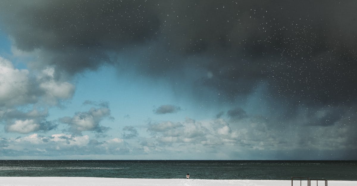 Microwaving frozen tofu before marinating - Coast covered with snow near calm endless sea against gray clouds on blue sky in winter time in cold nature