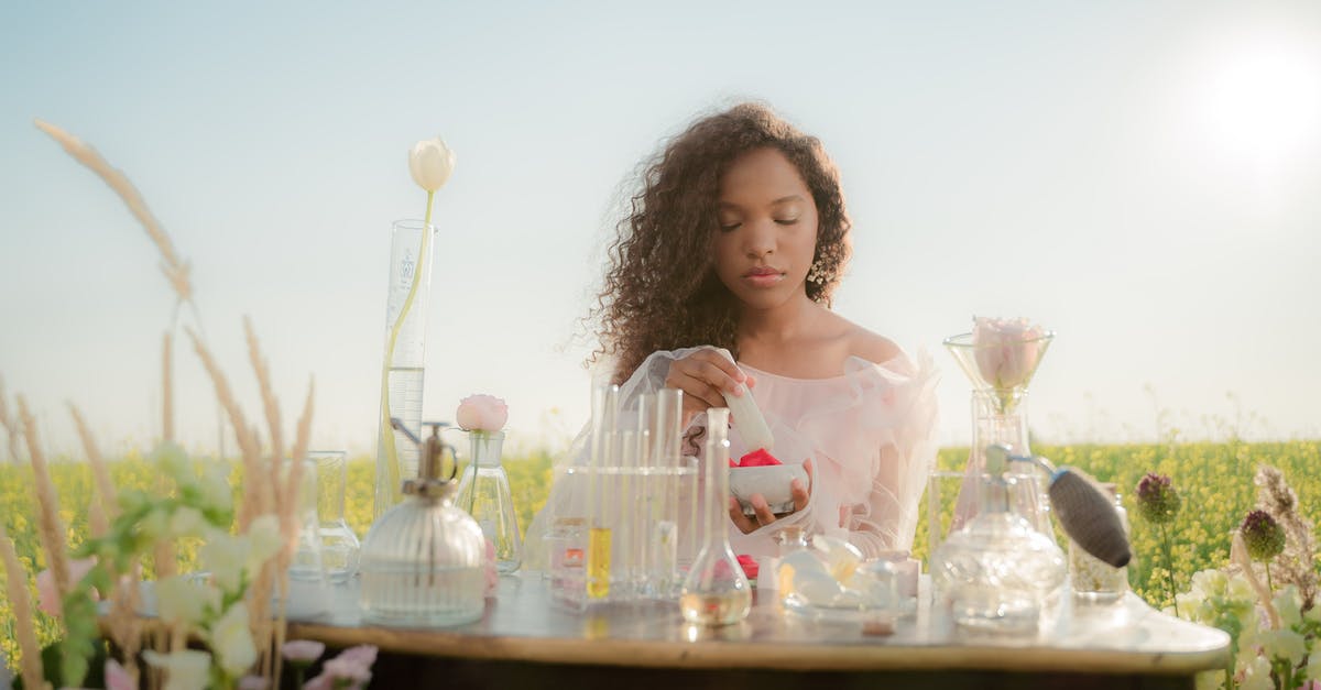 misto sprayer malfunction - Woman Sitting at Table in Middle of Meadow and Producing Perfumes from Flowers