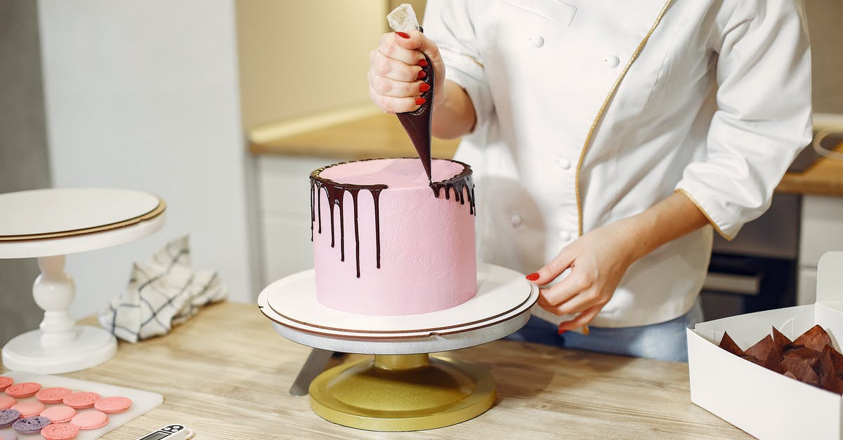 Mix a cake in a bag - Unrecognizable crop woman in apron making chocolate drips on cake using from pastry bag while preparing pastry in contemporary restaurant