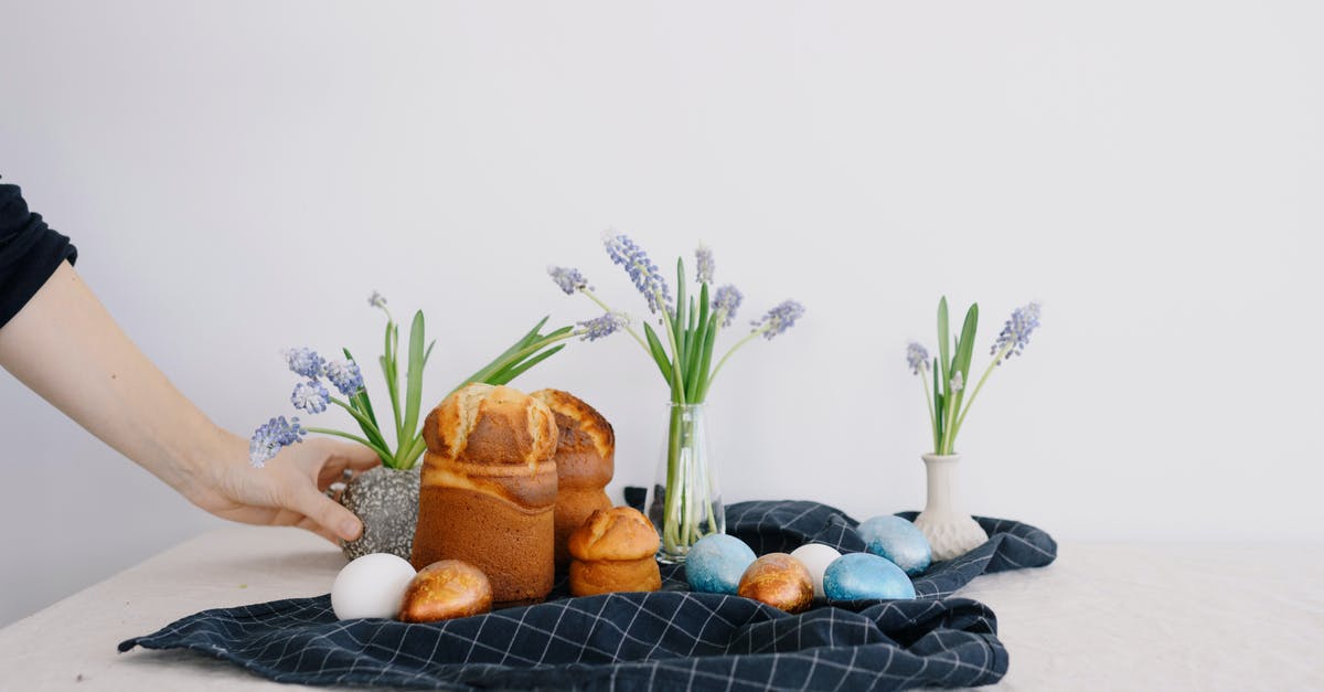 Muffins are fluffy, but crumbly - Muffins and Easter Eggs With Flowers on a Table