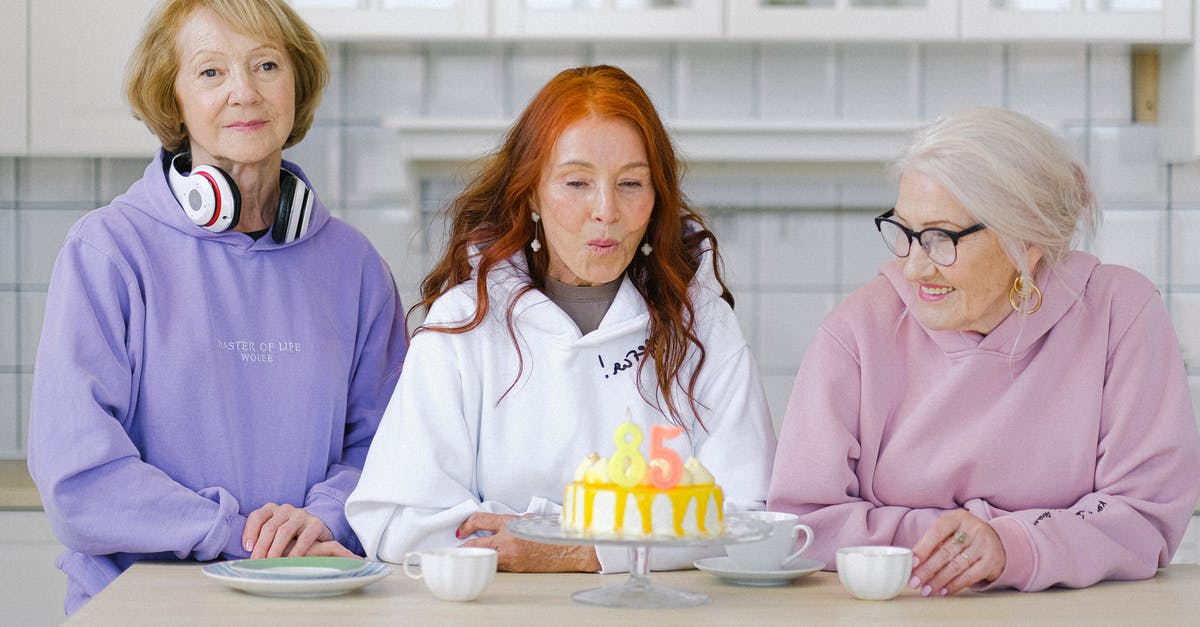 My cake batter always comes out sticky. Is this normal? - Cheerful aged woman with long red hair in white hoodie blowing out candles on birthday cake during celebration anniversary with friends at home