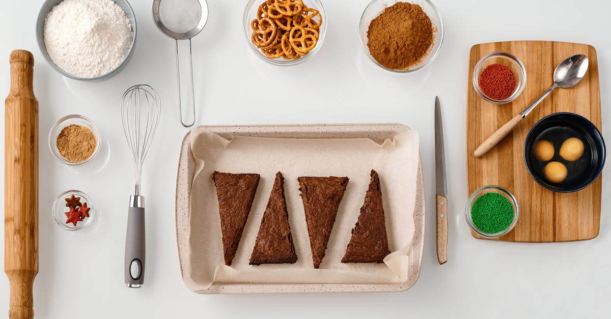 Name of dish - eggs + flour + bread crumbs (+ baking powder) - Top View of Baking Tools and Baking Ingredients