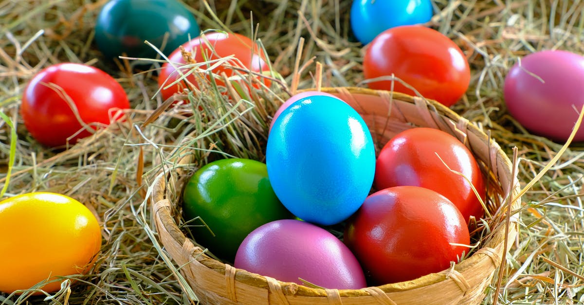 No-egg egg-wash - Red Blue Green and Yellow Eggs on Brown Woven Basket