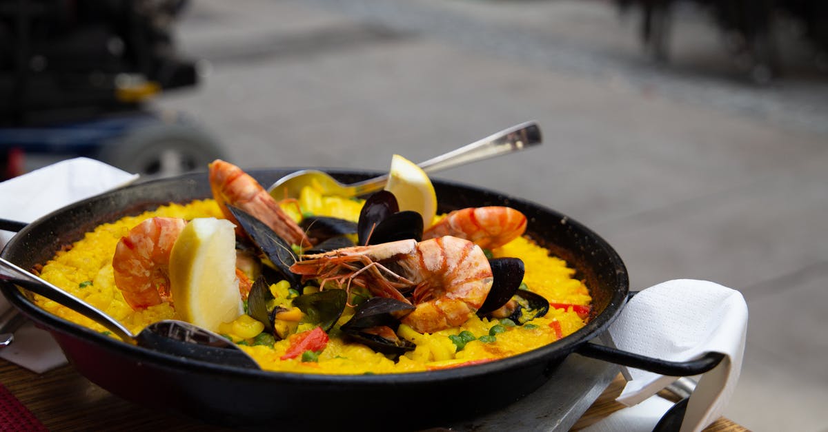 Paella and seafood casserole - A Close-Up Shot of a Seafood Paella