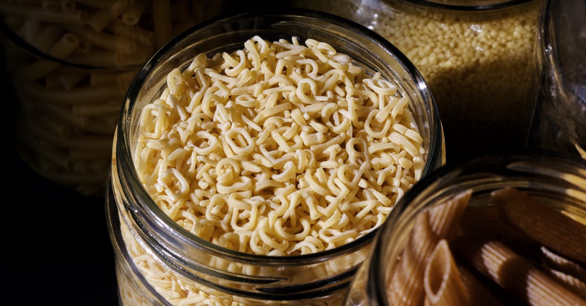 Pasta preservation - Jars of dry pasta and noodles