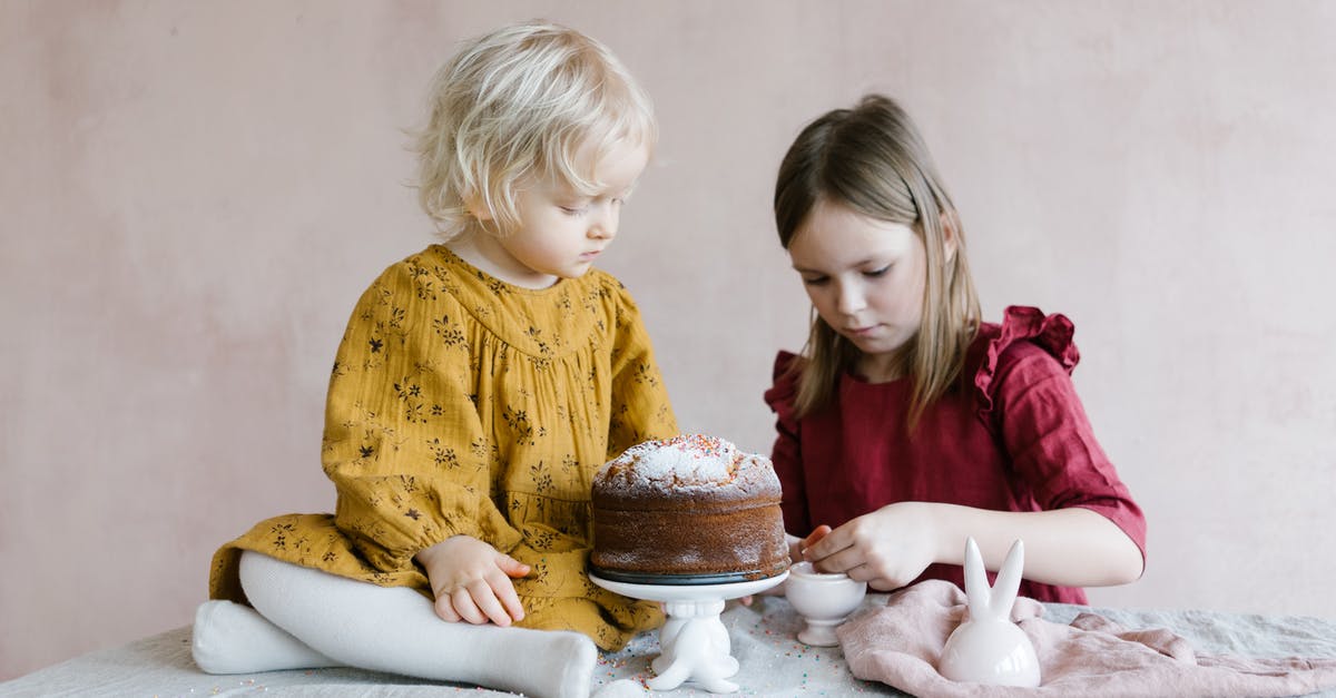 Pineapple upside down cake alteration - Small girls in stylish clothes preparing tasty Easter cake in light room in daytime