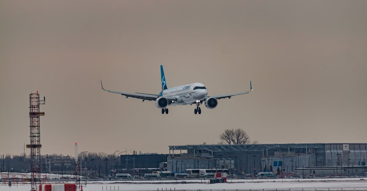 Pork chops: low and slow or high and fast? - Powerful airplane flying over snowy terrain and preparing for landing on aerodrome airfield against cloudy sunset sky