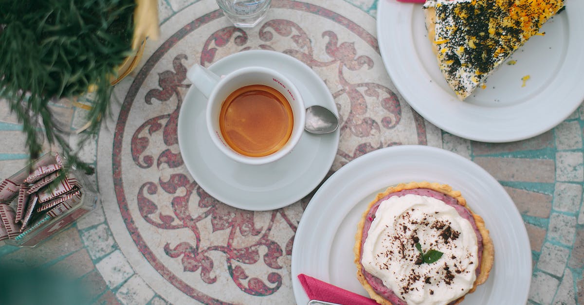 Pumpkin pie lacks aroma? - From above of tasty baked desserts near cup of aromatic espresso on stone table