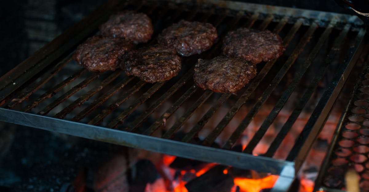 Reduce heat of mustard condiment - High angle of yummy meat cutlet preparing on barbecue barbecue grid placed over burning flame during picnic