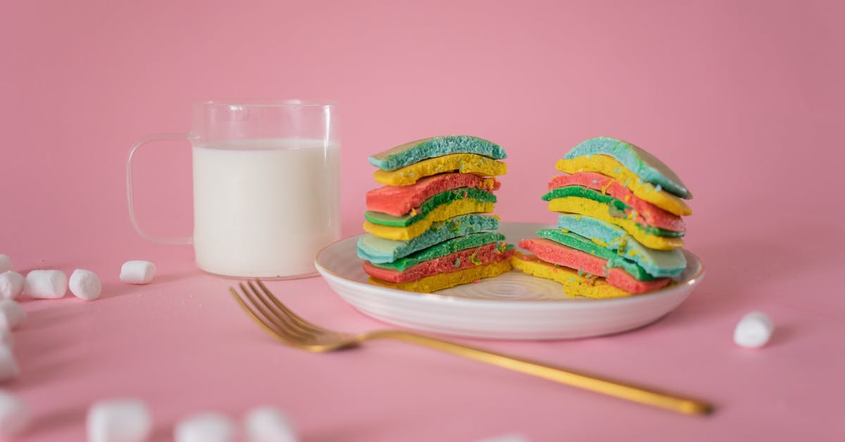 Reformulate a marshmallow recipe to remove lactose and HFCS - Delicious bright pancake served on plate near fork and white marshmallow on pink background