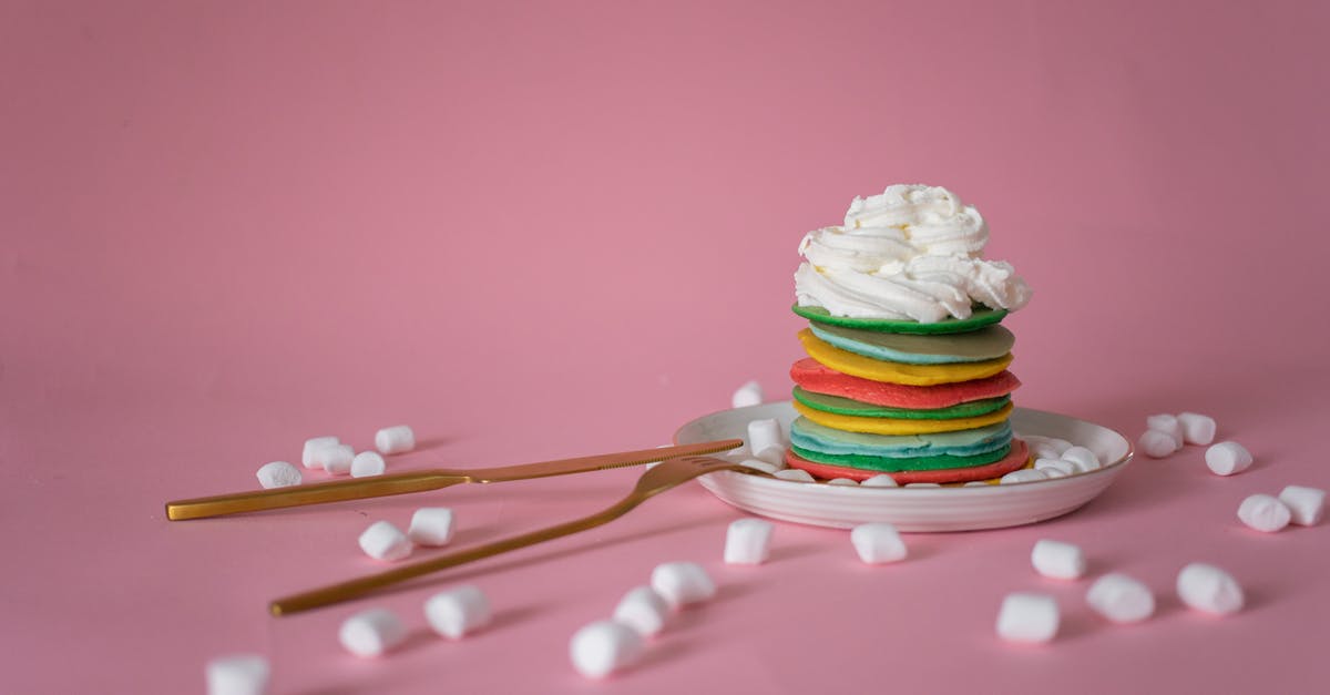 Reformulate a marshmallow recipe to remove lactose and HFCS - Multicolored pancake with cream served near marshmallow