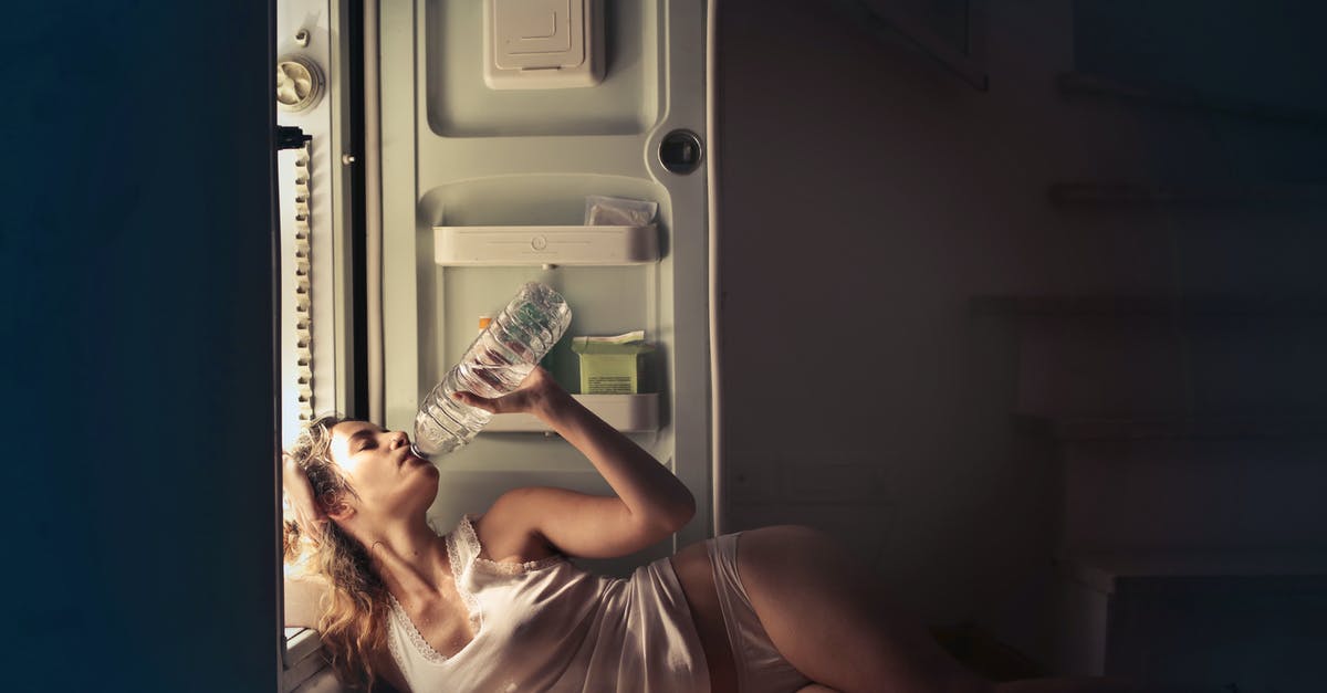 Refrigerator pickles in plastic? - Photo of Woman in White Vest and Panties Lying on Floor Next to Open Fridge While Drinking Water from Plastic Bottle
