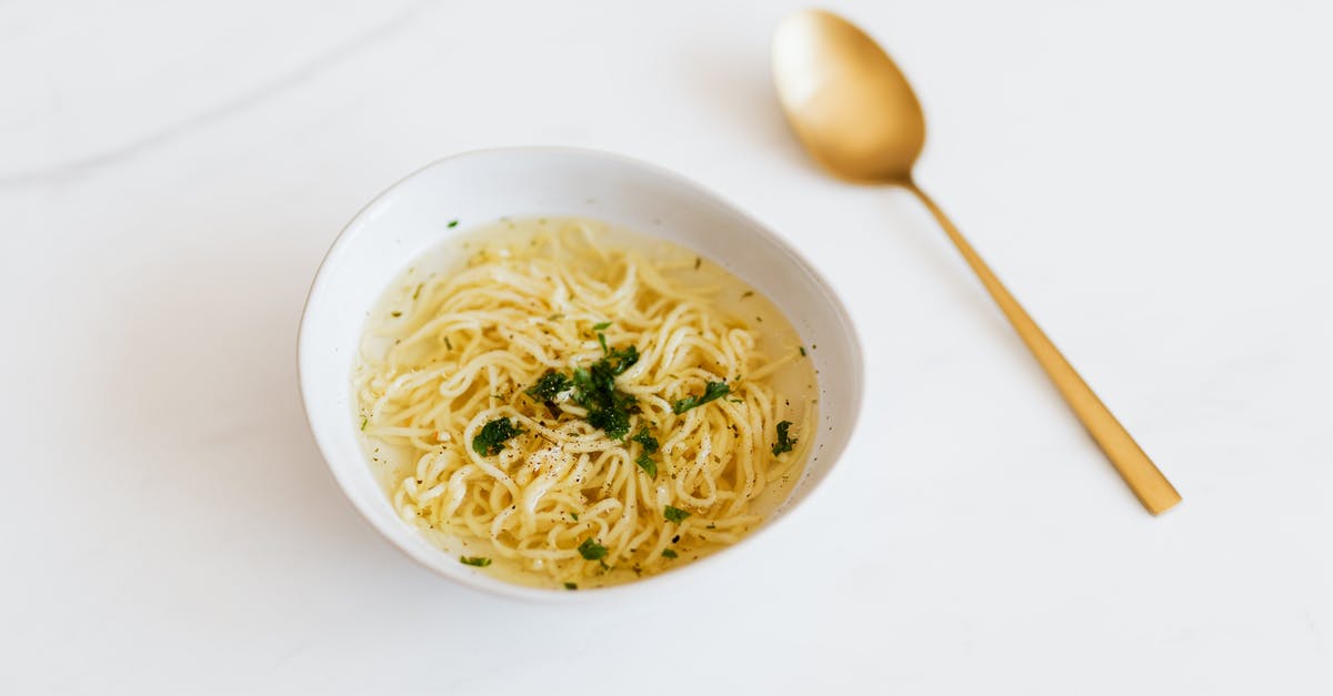 Replace the mouthfeel of consommé in vegetarian soup? - Bowl with tasty noodle soup near spoon